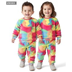 Babyhug Knit Full Sleeves Tie & Dye Winter Wear Fur Sweatshirt & Lounge Pant Set - Multicolor