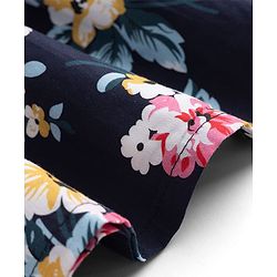 Babyhug Cotton Woven Half Sleeves Floral Printed Frock - With Bow Applique - Navy Blue