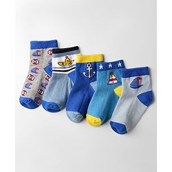 Cute Walk by Babyhug Anti Bacterial Ankle Length Socks With Nautical Theme Design Pack of 5 - Blue