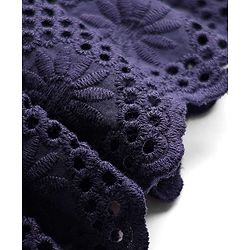 Babyhug Cotton Knit Half Sleeves Solid Coloured Frock With Lace Detailing & Bow Applique - Navy Blue