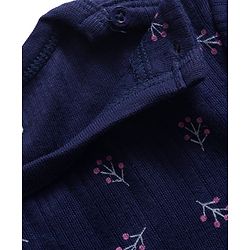 Babyhug Knit Full Length Thermal Inner Wear Set with Vest & Floral Print - Navy Blue