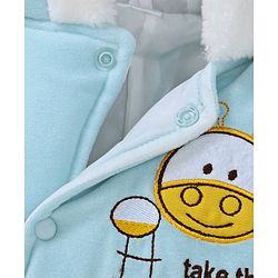 Babyhug Hooded Winter Wear Romper Giraffe Embroidered - Aqua Blue