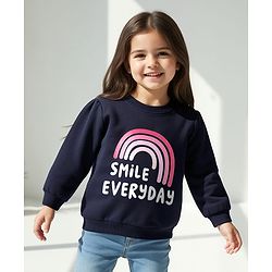Babyhug 100% Cotton Full Sleeves Sweatshirt Text & Rainbow Graphics - Navy Blue