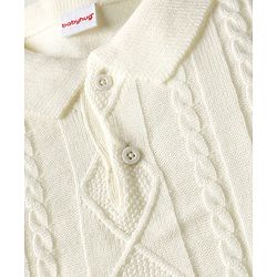 Babyhug Knit Full Sleeves Solid Coloured Sweater Set With Cable Knit Design - White