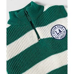 Babyhug Knit Full Sleeves High Neck Collar Sweater Set with Stripes & Patch Detailing - Green