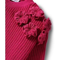 Babyhug Knit Full Sleeves Pullover Sweater with Floral Applique - Dark Pink