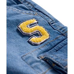 Babyhug Denim Full Length Washed Jeans With Stretch & Text Embriodery - Blue