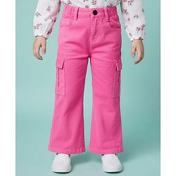 Babyhug Cotton Woven Full Length Solid Colour Corduroy Pant With Stretch - Pink