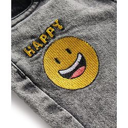 Babyhug Full Length Denim Washed Jeans with Stretch & Smiley Embroidery - Charcoal Grey