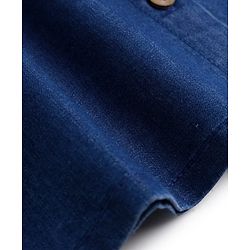 Babyhug Denim Woven Full Sleeves Washed Peter Pan Collar Top with Embroidery - Navy Blue