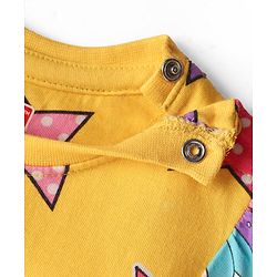Babyhug Cotton Knit Full Sleeves Co-Ord Night Suit with Star & Cupcake Print - Yellow