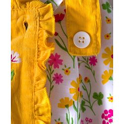 Babyhug Cotton Woven Frock with Full Sleeves Inner Top with Floral Print & Embroidery - Yellow & White