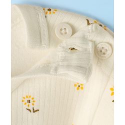 Babyhug Cotton Knit Full Sleeves Thermal Inner Wear Set with Sando Vest & Floral Print - Offwhite