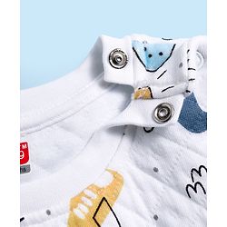 Babyhug Quilted Knit Full Sleeves Winter Wear Co-ords Night Suit With Vehicle Print - White