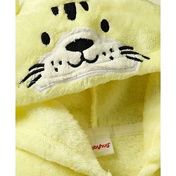 Babyhug Woven Full Sleeves Footed Winter Romper With Animal Ear Applique - Yellow