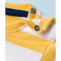 Babyhug 100% Cotton Knit Full Sleeves Striped T-Shirt With Dino Print - Yellow