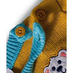 Babyhug Knit Full Sleeves Striped Pullover Sweater Set with Bear Patch Detailing - Aqua Blue