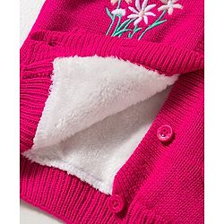 Babyhug Knit Full Sleeves Front Open Hooded Sweater with Floral Embroidery - Pink