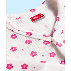 Babyhug Cotton Knit Full Sleeves Thermal Wear Set With Floral Print - White
