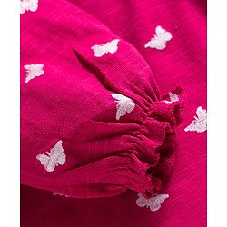 Babyhug 100% Cotton Knit Full Sleeves Top with Butterfly Print & Frill Detailing - Dark Pink