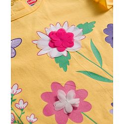 Babyhug 100% Cotton Knit Full Sleeves Top with Frills Floral Print & Applique - Yellow