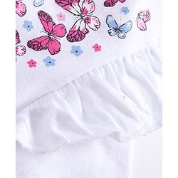 Babyhug 100% Cotton Knit Top & Hairband with Butterfly Print & Frill Detailing - White