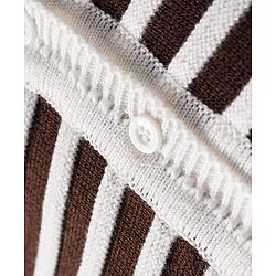 Babyhug Knitted Full Sleeves Striped Front Open Sweater Set With Cap & Booties - Brown & White