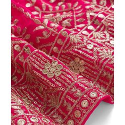 Babyhug Woven Half Sleeves Choli Lehenga Set with Dupatta Embroidery & Sequin Detailing - Dark Pink