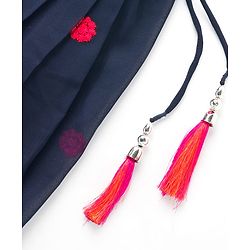 Babyhug Georgette Woven Sleeveless Choli Lehenga & Dupatta Set With Floral Embroidery - Navy Blue
