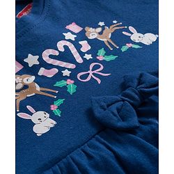 Babyhug Cotton Knit Full Sleeves Frock With Floral Print - Navy Blue