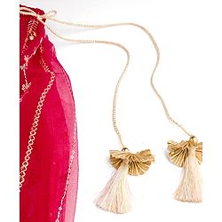 Babyhug Woven Half Sleeves Floral Embroidered Choli Lehenga & Dupatta Set - Maroon