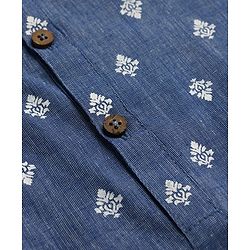 Babyhug Cotton Woven Full Sleeves Kurta with Floral Print - Blue