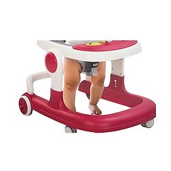 Babyhug 2 in 1 Walker with Height Adjustment & Detachable Toy Bar with Lights & Music | Musical Activity Tray| Soft Cushion Seat| Speed Control| Push Walker| Wheel Lock| Anti-fall Protection - Red