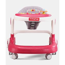 Babyhug 2 in 1 Walker with Height Adjustment & Detachable Toy Bar with Lights & Music | Musical Activity Tray| Soft Cushion Seat| Speed Control| Push Walker| Wheel Lock| Anti-fall Protection - Red
