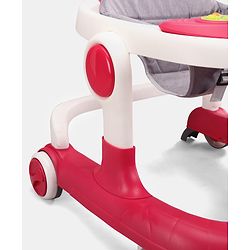 Babyhug 2 in 1 Walker with Height Adjustment & Detachable Toy Bar with Lights & Music | Musical Activity Tray| Soft Cushion Seat| Speed Control| Push Walker| Wheel Lock| Anti-fall Protection - Red