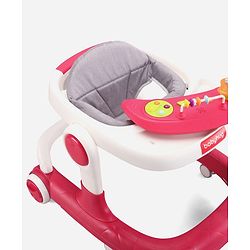 Babyhug 2 in 1 Walker with Height Adjustment & Detachable Toy Bar with Lights & Music | Musical Activity Tray| Soft Cushion Seat| Speed Control| Push Walker| Wheel Lock| Anti-fall Protection - Red