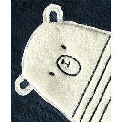 Babyhug Velour Knit Full Sleeves Winterwear Nightsuit with Bear Patch - Navy Blue