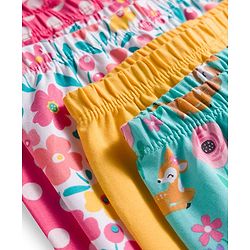 Babyhug Cotton Lycra knit Full Length Leggings With Stretch Polka Dots & Floral Print Pack of 5 - Pink Yellow & Light Blue