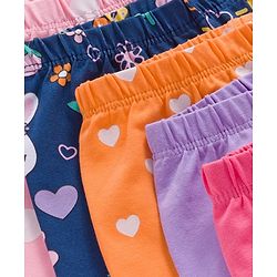 Babyhug Cotton Lycra Full Length Leggings With Stretch Polka Dots & Floral Print Pack of 5 - Navy Blue Pink & Orange