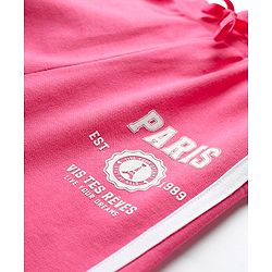 Babyhug French Terry Knit Full Length Track Pant with Tape Design & Paris Print - Dark Pink