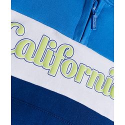 Babyhug Cotton Knit Full Sleeves Front Open Hooded Sweatshirt with California Text Print - Navy Blue & Blue