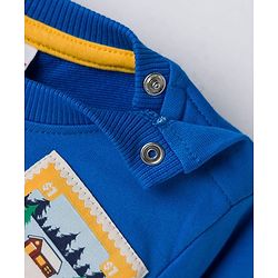 Babyhug Cotton Knit Full Sleeves Sweatshirt with Nature Graphics & Patch Detailing - Blue