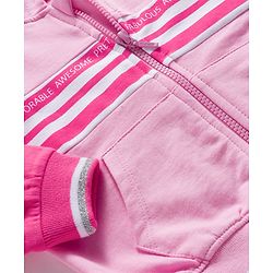 Babyhug Knit Premium Light Gauge Terry Full Sleeves Hooded Top & Joggers Set With Text Print - Pink