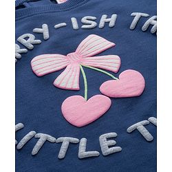 Babyhug Terry Knit Premium Light Gauge Terry Full Sleeves Top & Trouser Set with Cherrish The Little Things Text Print & Bow Applique - Navy Blue