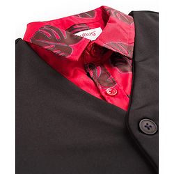 Babyhug Cotton Woven Full Sleeves 3 Piece Party Suit With Leaf Print - Black & Red