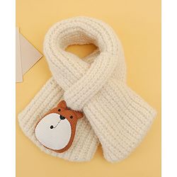 Babyhug Woolen Cap & Muffler Set With Animal Applique Beige - 15 cm Diameter