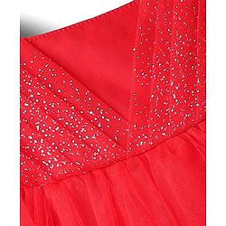 Babyhug Woven Frill Sleeves Mesh Party Dress With Glittered Yoke - Red