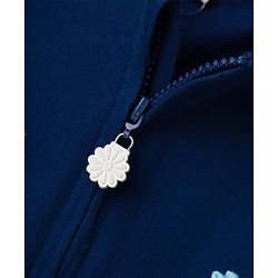 Babyhug Cotton Knit Full Sleeves Hooded SweatJacket with Animal & Floral Embroidery - Navy Blue