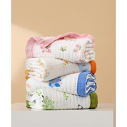 Babyhug 6 Layer Muslin Baby Blanket with Contrast Wide Edge Panda Print - Green| Absorbent Soft & Breathable| All Season Blanket| New Born Gifting| Bath Towel, Wrapper, Feeding Towel| Machine Washable