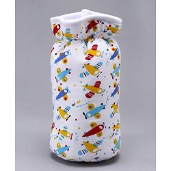 Babyhug Feeding Bottle Cotton Cover With Elastic Neck Aeroplane Print Large - White - Fits Upto 280 ml Bottle